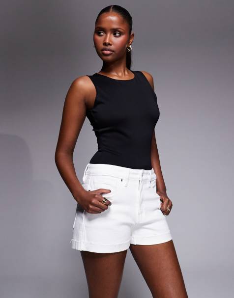 Good American good girlfriend denim shorts in white - view 1