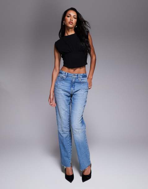 Good American - Good Icon - Blå mellemvaskede jeans med lige ben - view 1