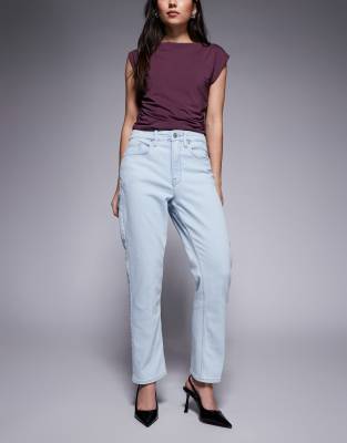 Good American - Good Icon - Gerade geschnittene Jeans mit hohem Bund in Bleach-Waschung-Blau