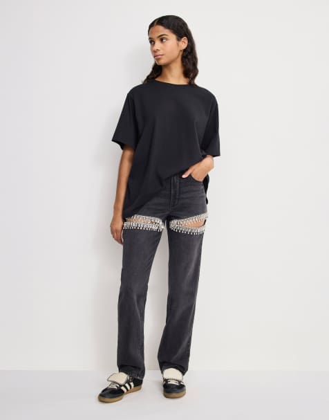 Good American - Good Icon - Jeans met rechte pijpen met versiering in zwart met wassing - view 1