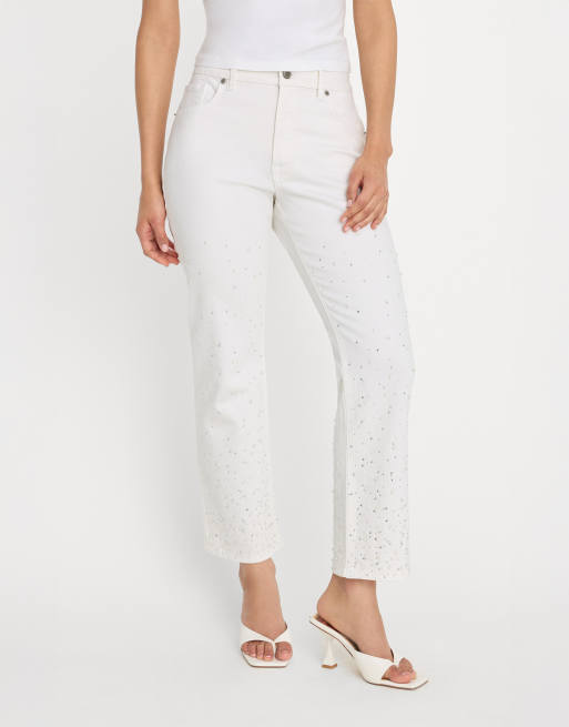 Good American good icon straight cropped pearl jeans in white, 2 of 4