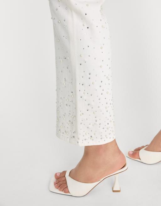 Good American good icon straight cropped pearl jeans in white, 3 of 4