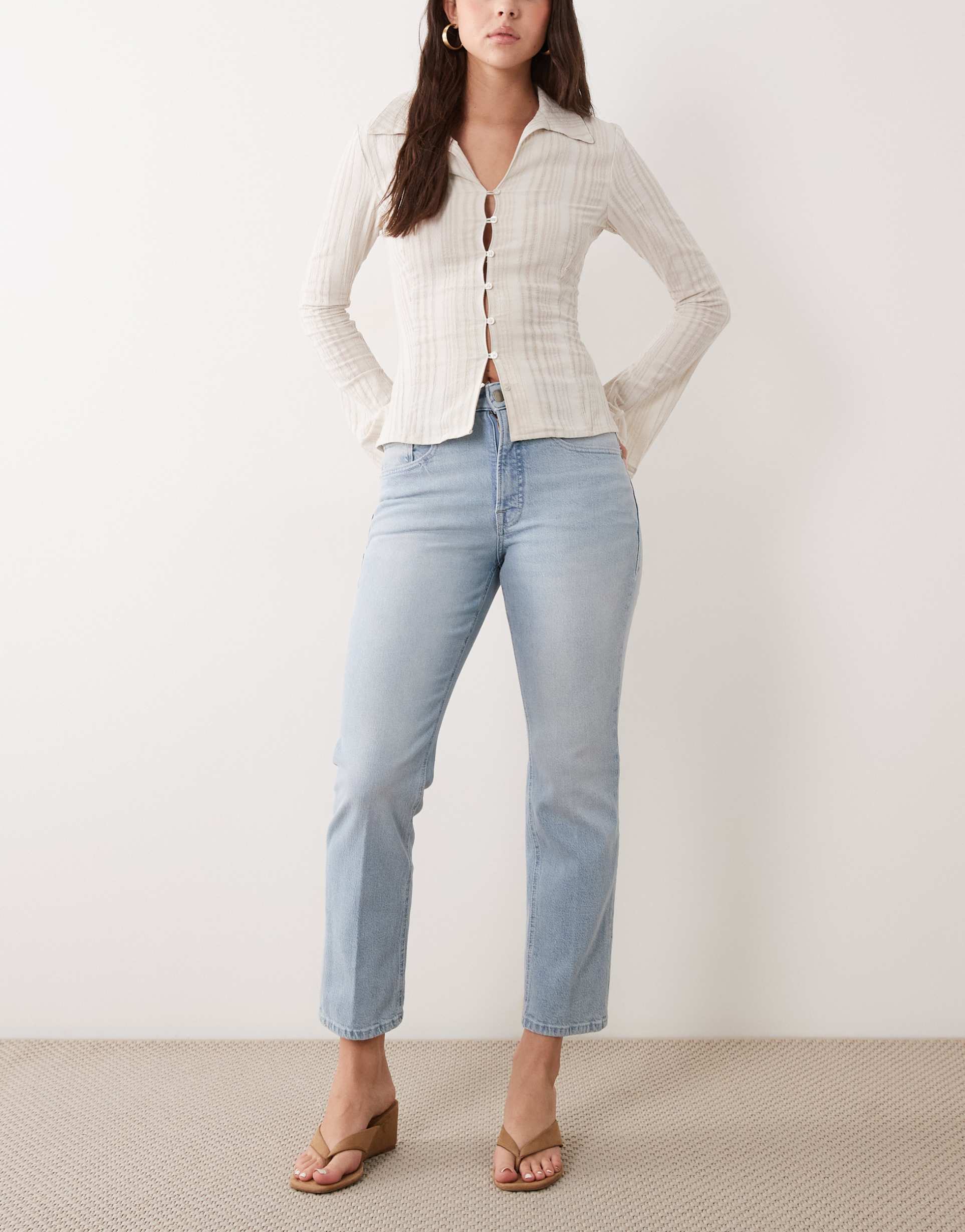 good american good icon straight fit ankle leg jeans in light blue wash