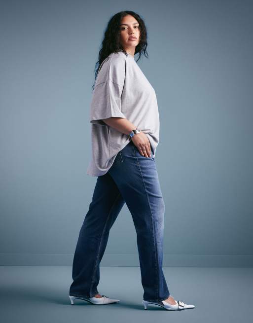 Good American good icon straight jeans in dark blue, 3 of 5