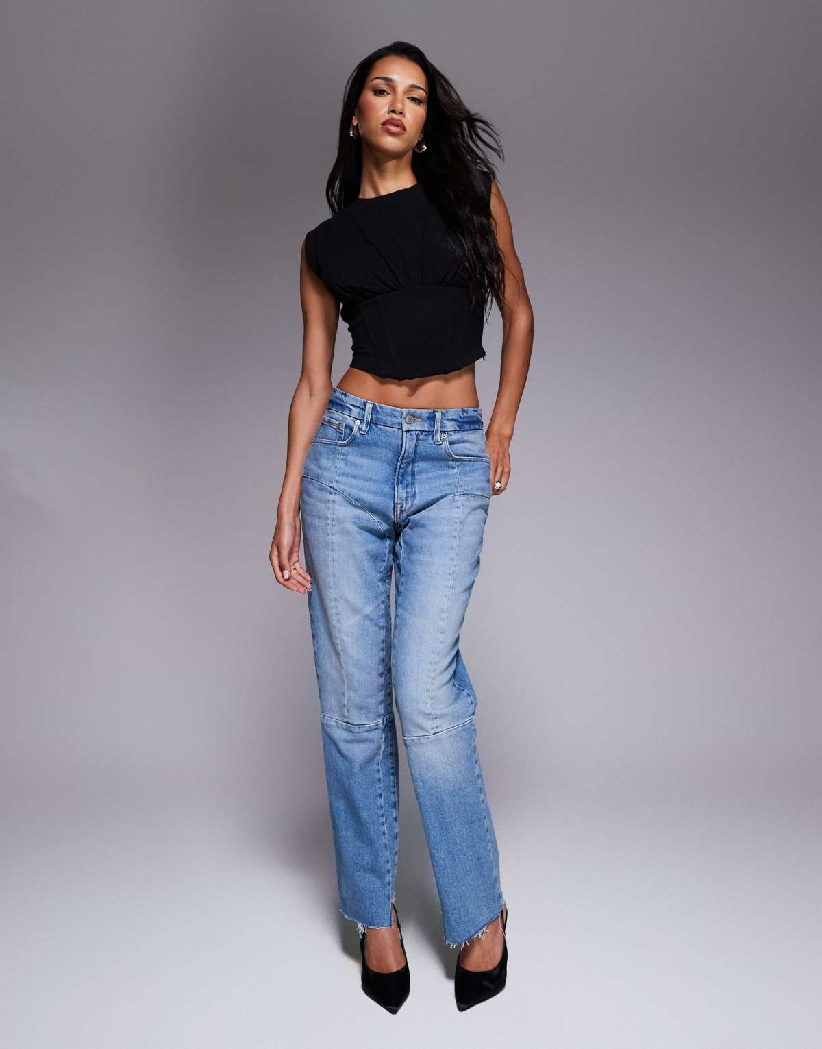 Good American good icon straight jeans in mid wash blue