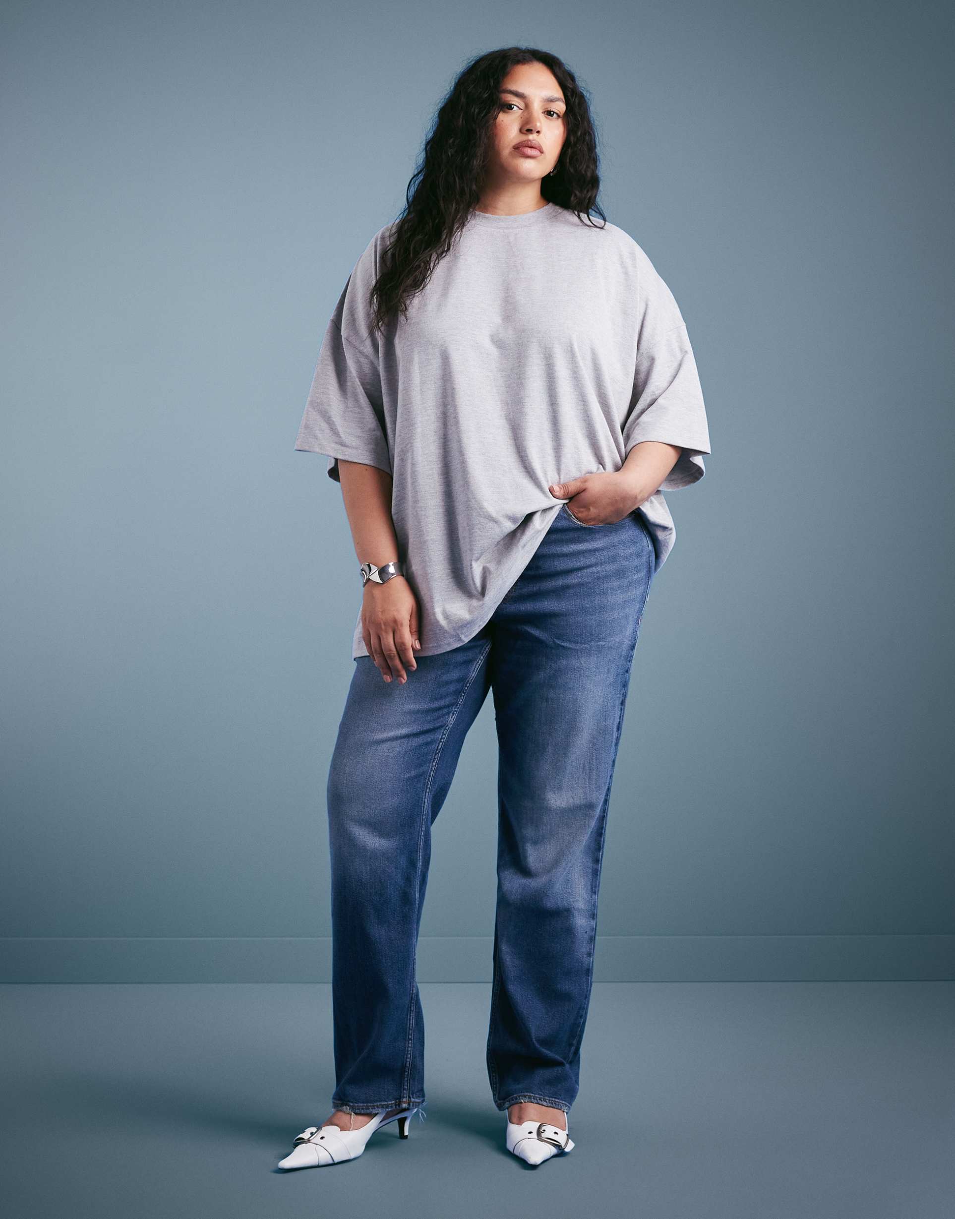 good american good icon straight leg jeans in dark blue