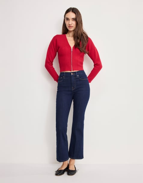Good American good legs crop  bootcut jeans in dark blue wash - view 1