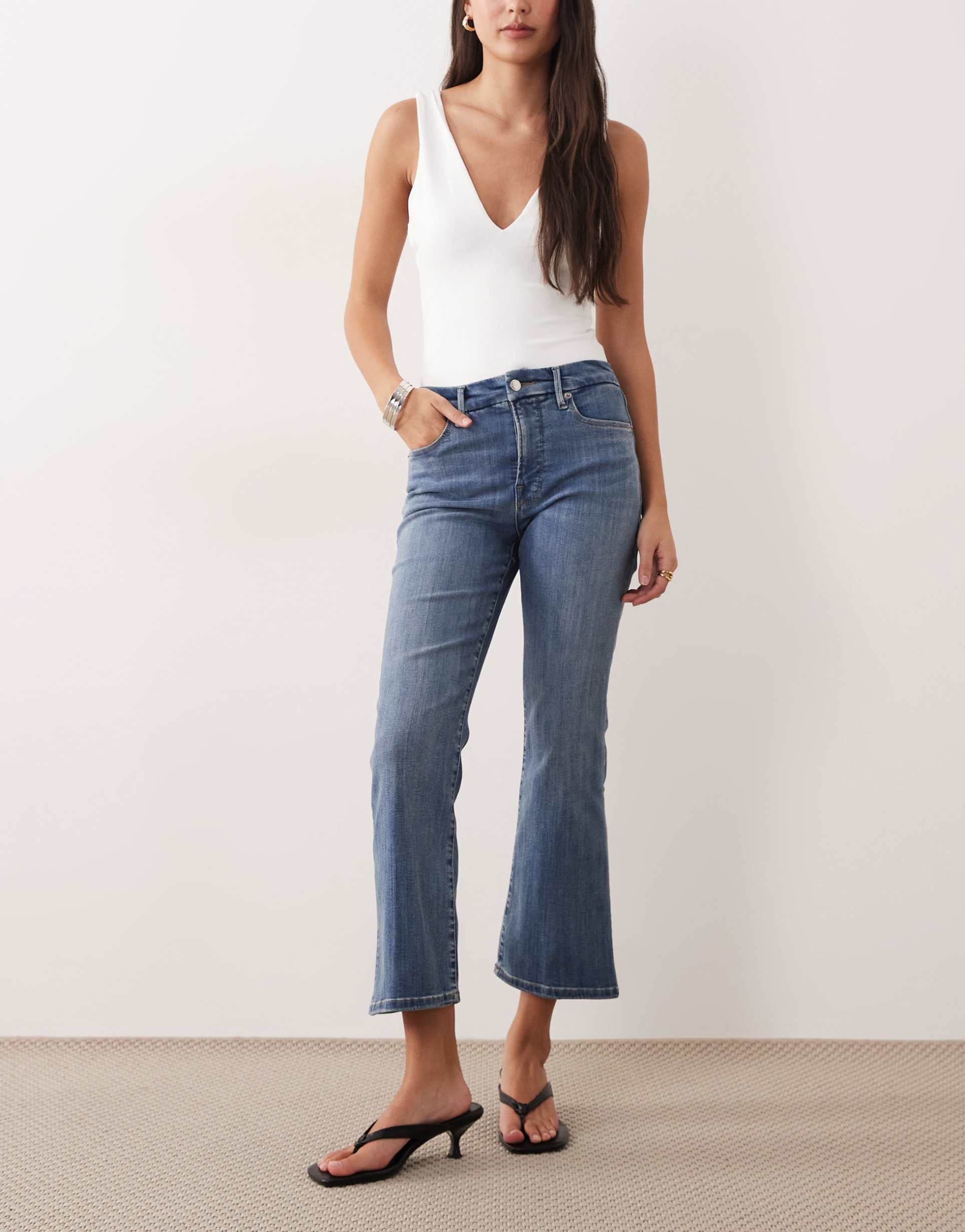 good american good legs cropped mini boot jeans in light blue wash
