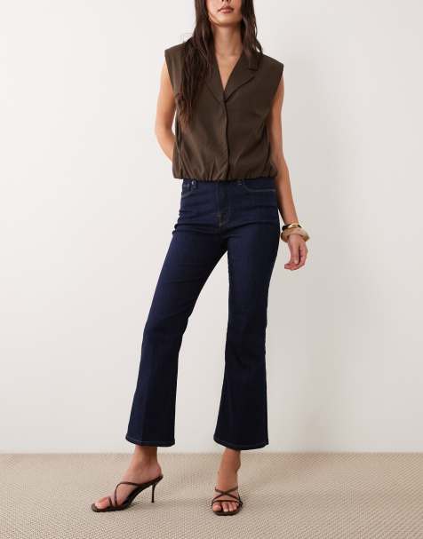 Good American - Good Legs - Cropped mini bootcut jeans in donkerblauwe wassing - view 1