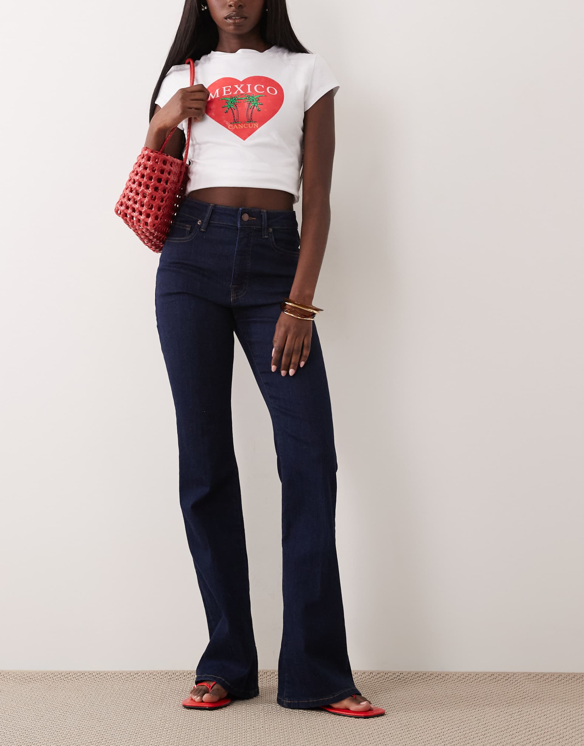 good american good legs flare jeans in dark blue wash