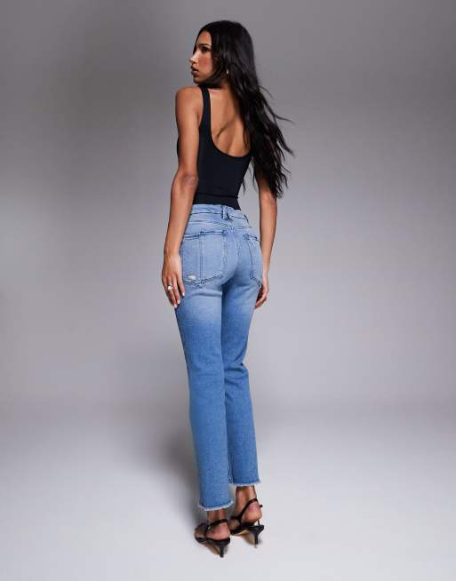 Good American – Good Legs – Gerade Jeans in Mittelblau mit Schlitz und Taschen, 2 von 5