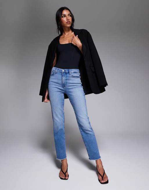 Good American – Good Legs – Gerade Jeans in Mittelblau mit Schlitz und Taschen, 3 von 5