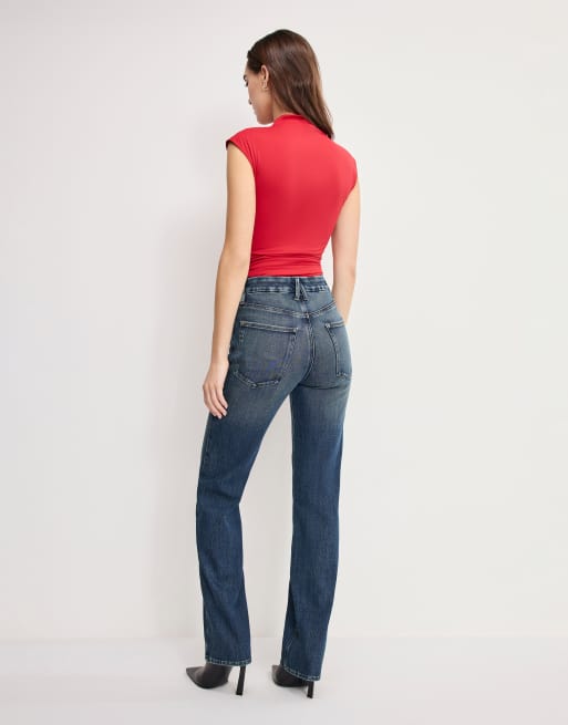 Good American - Good Legs - Jeans dritti tecnici morbidi lavaggio blu medio, 2 di 3