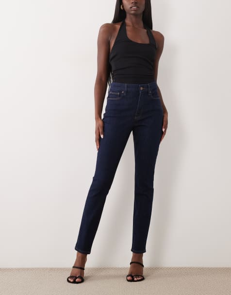 Good American good legs mid rise skinny jeans in dark blue wash - view 1