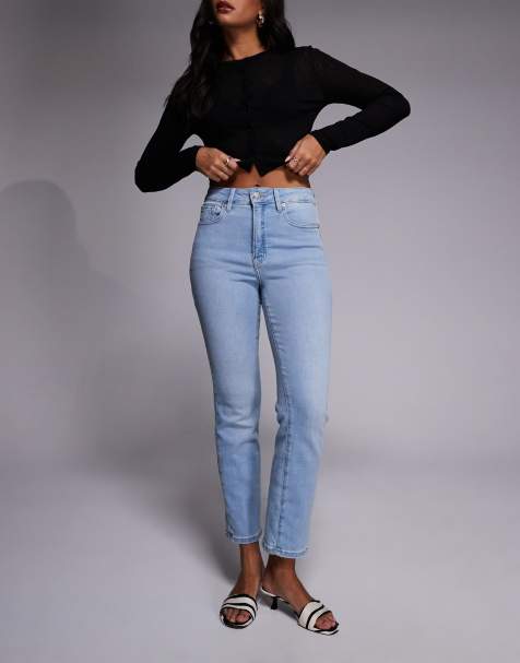 Good American good legs mid rise straight jeans in light blue wash