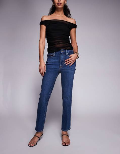 Good American – Good Legs – Mörkblå, tvättade, raka jeans - view 1