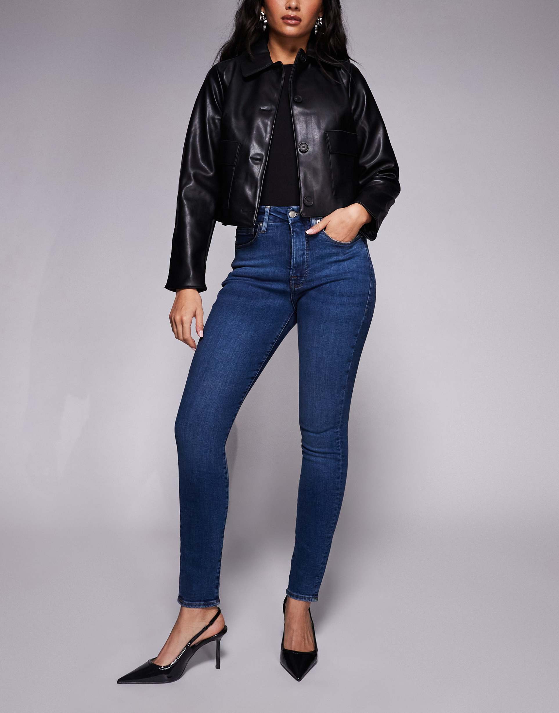 good american good legs skinny jeans in mid blue