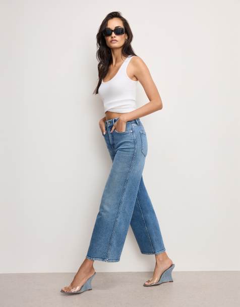 Good American – Good Skate – Blå, ankellånga jeans med vida ben - view 1