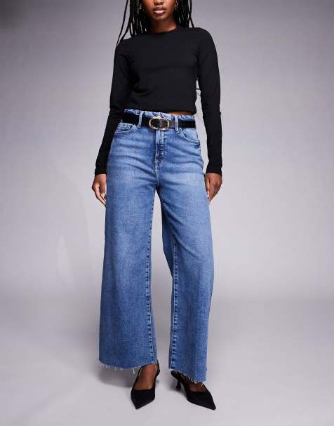 Good American good skate wide cropped jeans in dark blue