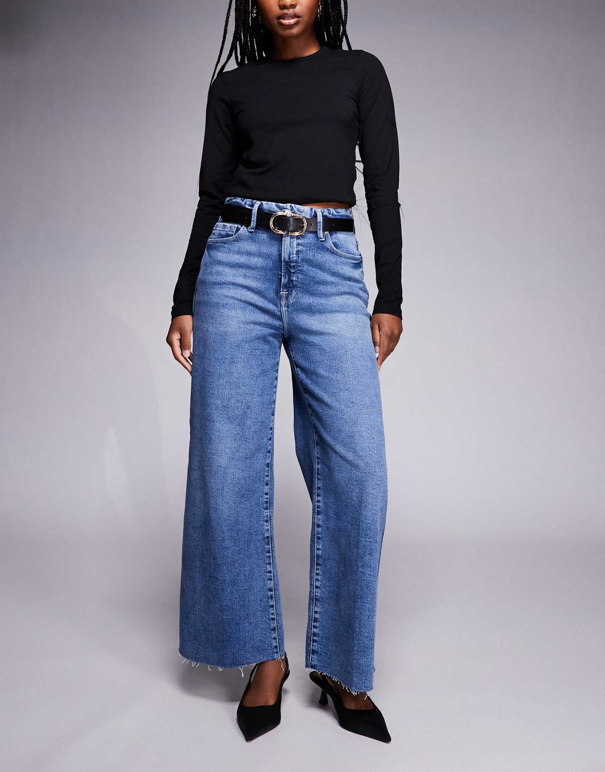 good american good skate wide cropped jeans in dark blue
