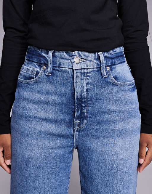 Good American good skate wide cropped jeans in dark blue, 4 of 5