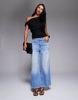 Good American Good American good skate wide cropped jeans in mid blue-Navy