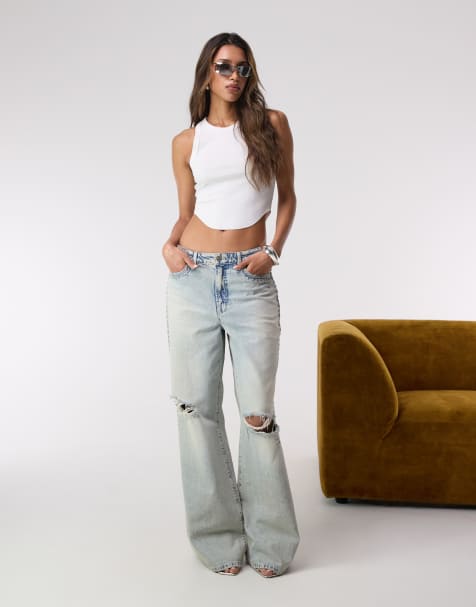 Good American good standard ease studded jeans in light blue
