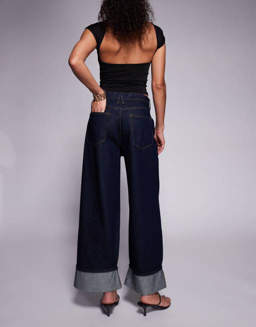 Good American - Good Standard - Jeans ampi con risvolto lavaggio blu indigo scuro, 2 di 5