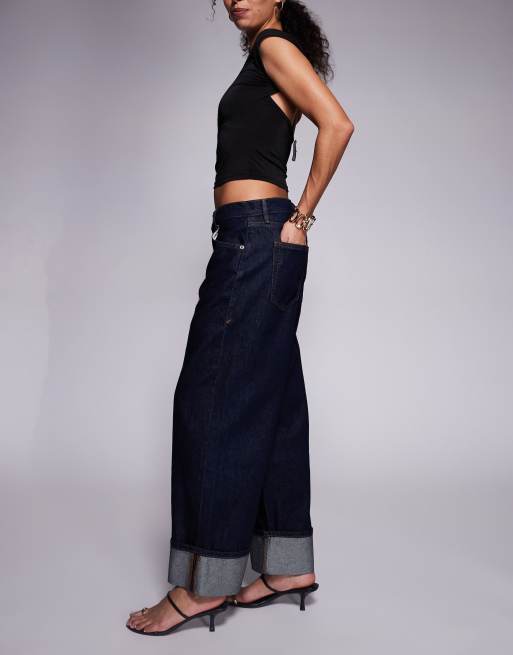 Good American - Good Standard - Jeans ampi con risvolto lavaggio blu indigo scuro, 3 di 5
