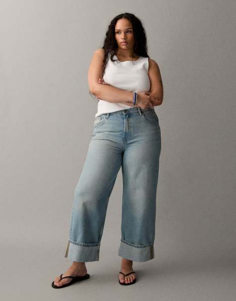 Good American good standard relaxed turn up jean in light blue wash