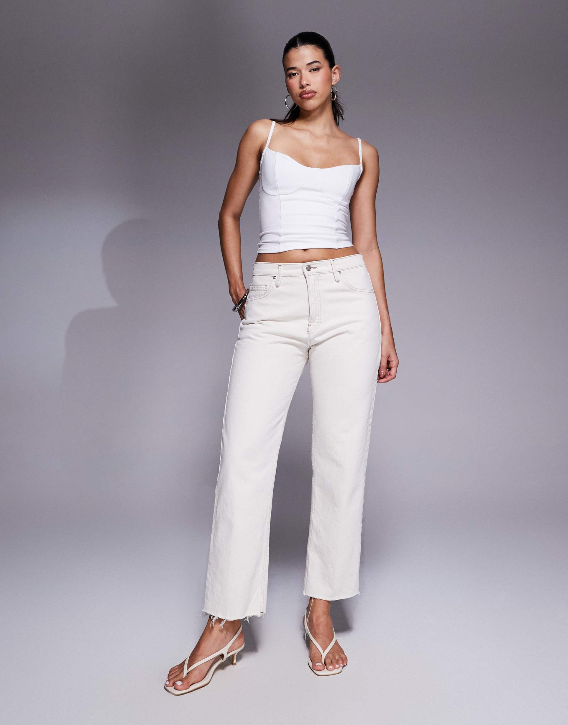 good american good standard straight jeans in pearl