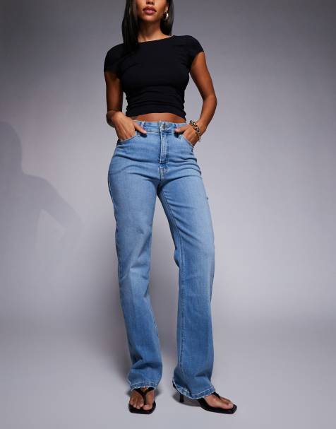 Good American - Good True - Jeans super elasticizzati a vita alta dritti lavaggio blu scuro con fondo sfrangiato - view 1