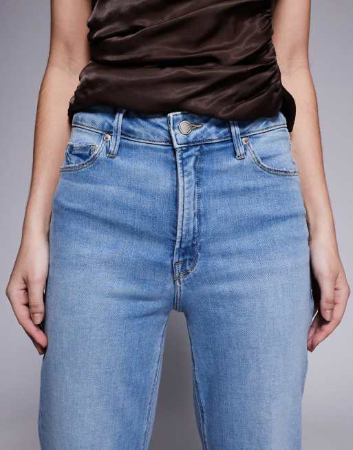 Good American – Good True – Ljusblå, superstretchiga jeans med raka ben, hög midja och fransig fåll, 5 av 5