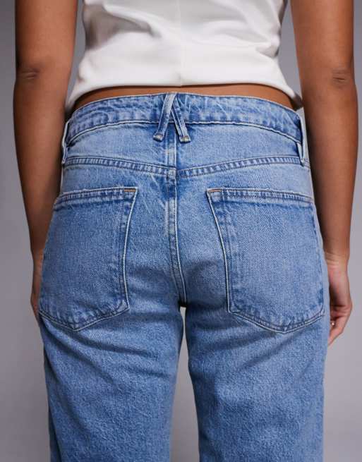 Good American good vintage ripped straight ankle jeans in light blue wash, 4 of 5