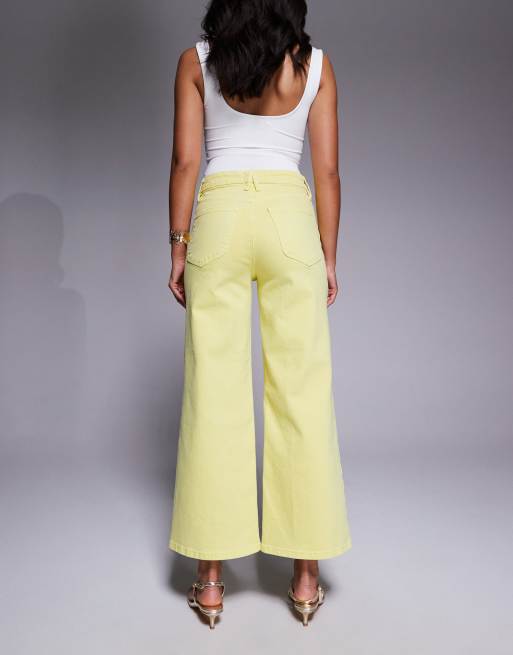 Good American - Good Waist - Cropped palazzo-jeans in citroengeel, 2 van 5