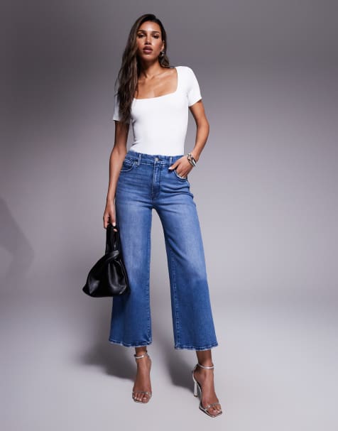 Good American - Good Waist - Cropped palazzo jeans in donkerblauw - view 1