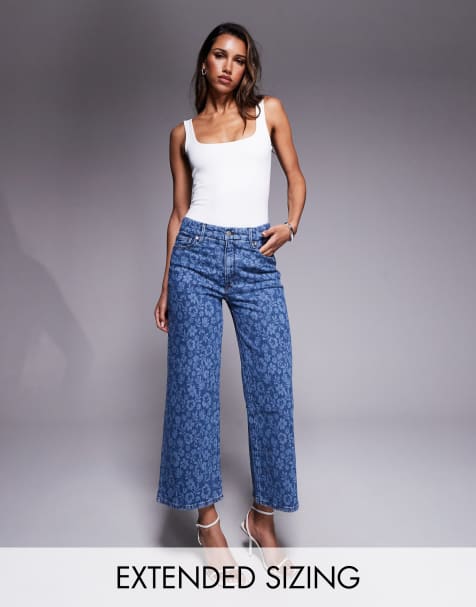 Good American good waist cropped palazzo jeans in hibiscus bloom - view 1
