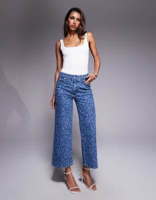 [Good American] Good American Good Waist cropped palazzo jeans in hibiscus bloom-Pink 12 hibiscus bloom001