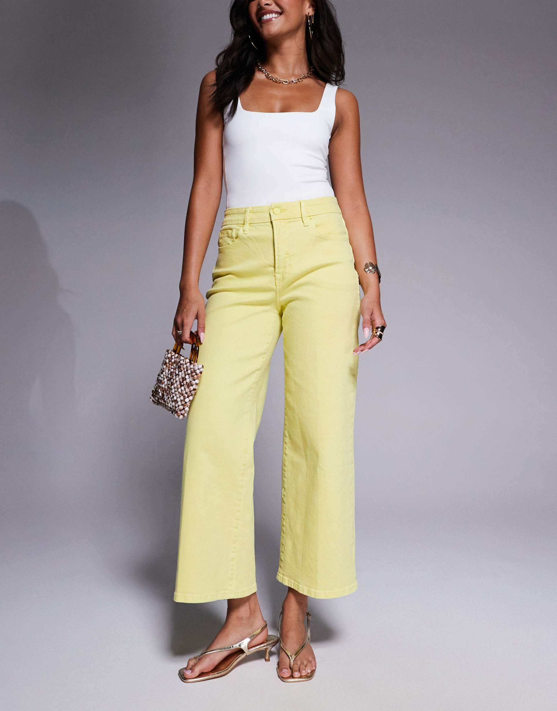 good american good waist cropped palazzo jeans in lemon