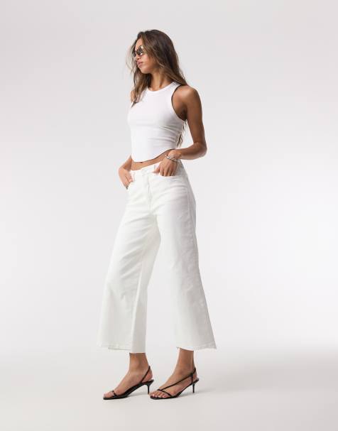 Good American good waist cropped palazzo jeans in white