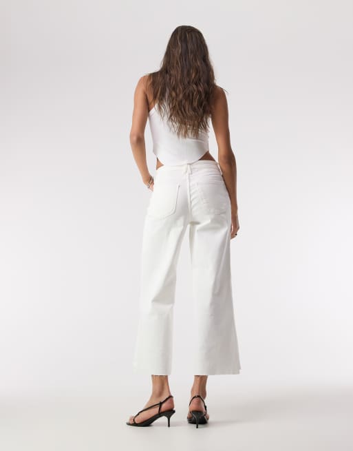 Good American good waist cropped palazzo jeans in white ASOS