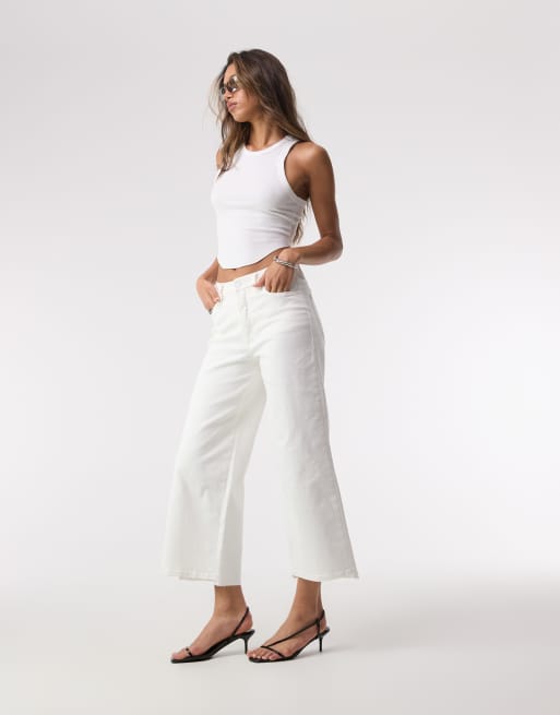 Good American - Good Waist - Hvide cropped palazzo-jeans