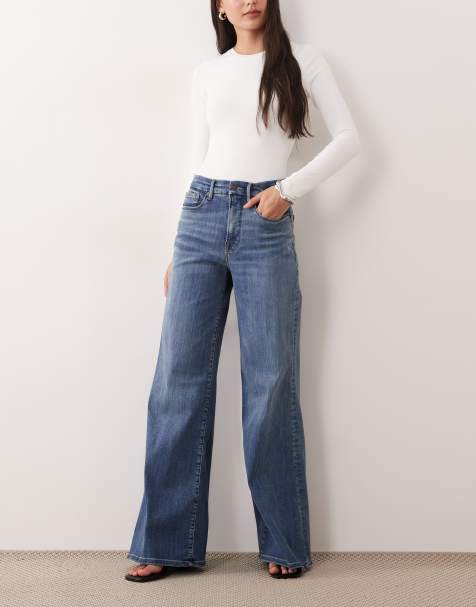 Good American – Good Waist – Mellanblå, tvättade palazzo-jeans - view 1