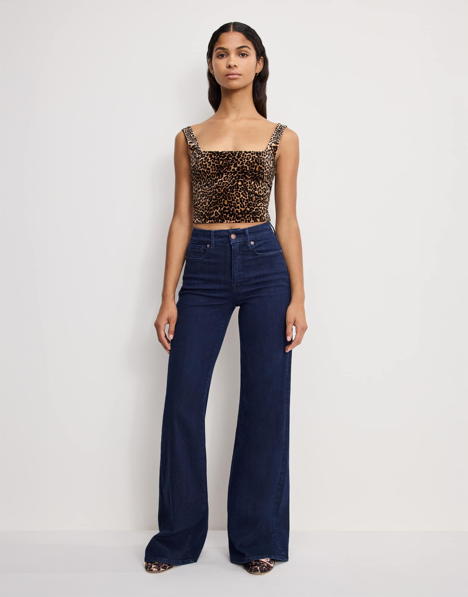 Хорошие американские джинсы палаццо из плотного хлопка с хорошей талией темно синего цвета