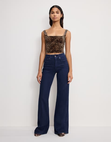 Good American good waist palazzo rich jeans in dark blue wash