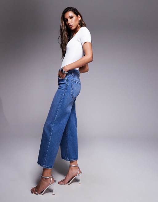 Good American good waist palazzo crop jeans in dark blue, 3 of 5
