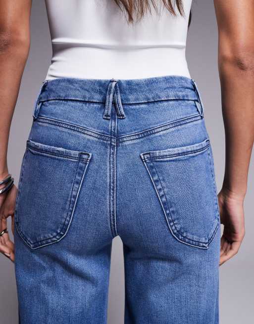 Good American good waist palazzo crop jeans in dark blue, 4 of 5