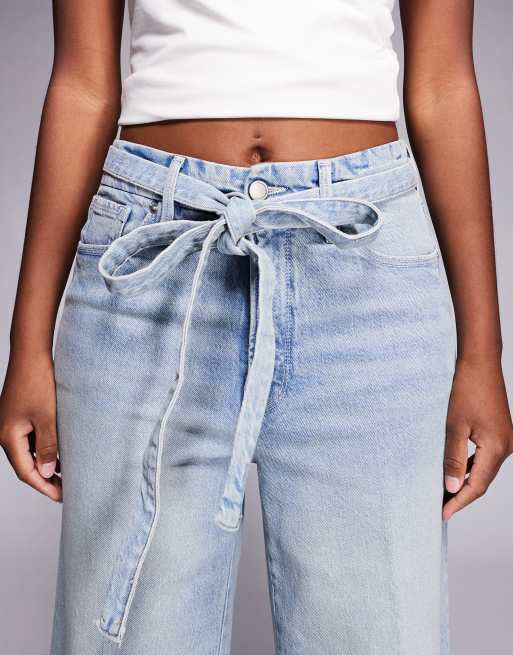 Good American good waist palazzo cropped jeans in light blue wash, 4 of 5