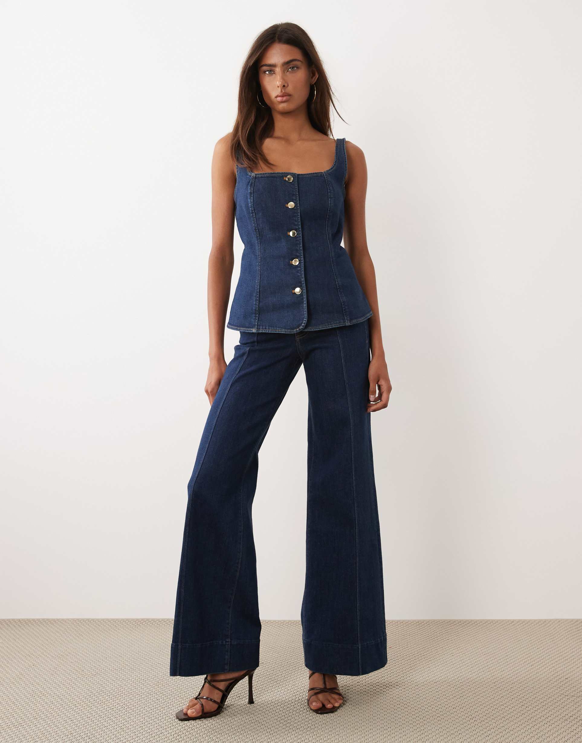 good american good waist palazzo jeans in dark blue wash - part of a set