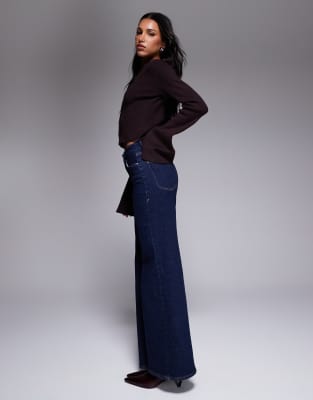 Good American Womens Indigo985 Good Waist Palazzo Wide-leg Stretch-denim Blend Jeans In Blue